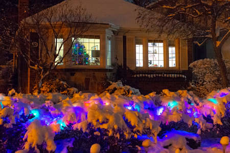 Toronto, ON, Canada â December 25, 2020: House decorated with lights for Christmas in Torontoのeditorial素材
