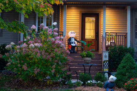 Toronto, ON, Canada - October 25, 2020: Evening view of a beautiful Halloween-decorated house in Toronto, Canada.のeditorial素材