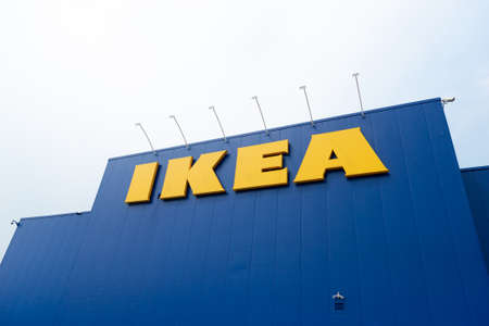 Toronto, ON, Canada - June 21, 2021: View at IKEA logo store in Toronto. IKEA is a Swedish multinational group of companies and the world's largest retailer of ready-to-assemble or flat-pack furniture.のeditorial素材
