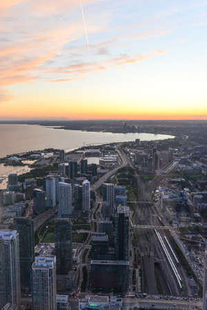 Toronto, On, Canada - October 7, 2019: View at the center of Toronto during sunset time. Photo taken from the top of CN Tower.のeditorial素材