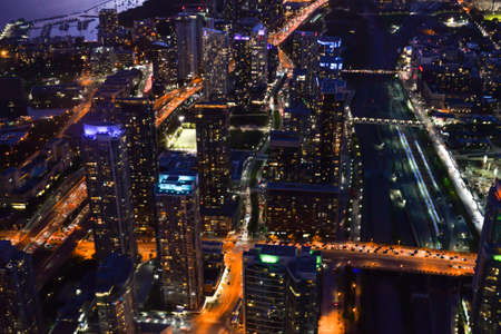 Toronto, On, Canada - October 7, 2019: View at the center of Toronto during sunset time. Photo taken from the top of CN Tower.のeditorial素材