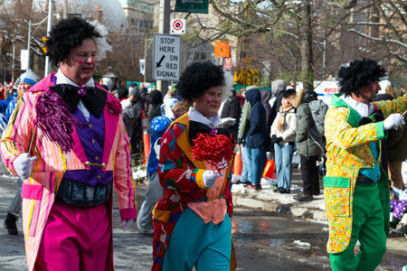Toronto, ON, Canada â€“ November 20, 2022: People take part in the 118th Toronto Santa Claus...