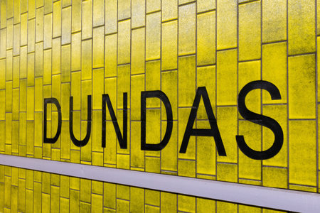 Toronto, ON, Canada â December 17, 2022:  View at Toronto subway station name. The Toronto subway is a rapid transit system serving Toronto and the neighbouring city of Vaughan in Ontario, Canadaのeditorial素材