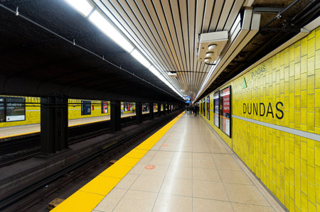 Toronto, ON, Canada â December 17, 2022:  View at Toronto subway station name. The Toronto subway is a rapid transit system serving Toronto and the neighbouring city of Vaughan in Ontario, Canadaのeditorial素材