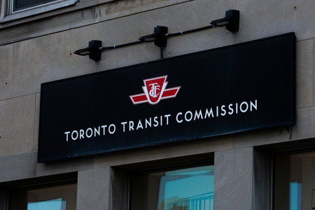 Toronto, ON, Canada â December 17, 2022: The sign of the Toronto Transit Commission (TTC) transport company in Downtown Torontoのeditorial素材