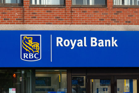 Toronto, ON, Canada â December 17, 2022: The logo and brand sign of the Royal Bank of Canada in downtown Torontoのeditorial素材