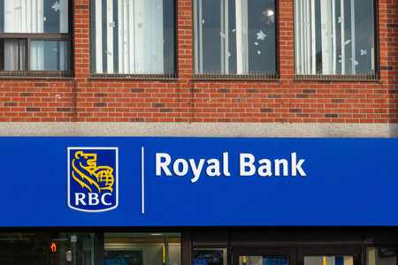 Toronto, ON, Canada â December 17, 2022: The logo and brand sign of the Royal Bank of Canada in downtown Torontoのeditorial素材