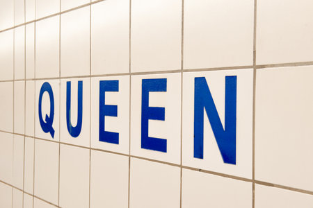 Toronto, ON, Canada â December 17, 2022:  View at Queen Toronto subway station sign. The Toronto subway is a rapid transit system serving Toronto and the neighbouring city of Vaughan in Ontario, Canadaのeditorial素材