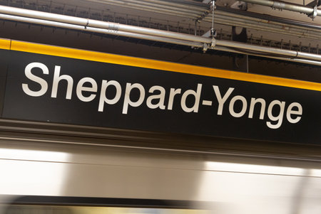 Toronto, ON, Canada â December 17, 2022:  View at   Sheppard-Yonge Toronto subway station sign. The Toronto subway is a rapid transit system serving Toronto and the neighbouring city of Vaughan in Ontario, Canadaのeditorial素材