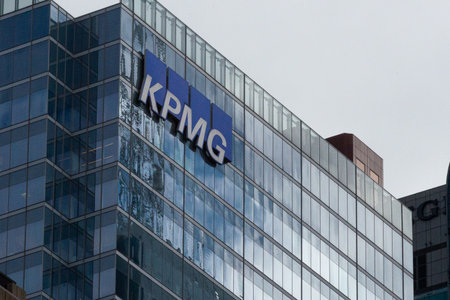 Toronto, ON, Canada - December 17, 2022: View at KPMG sign. KPMG is a multinational professional services network, and one of the Big Four accounting organizationsのeditorial素材