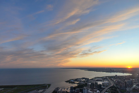 Toronto, On, Canada - October 7, 2019: View at the center of Toronto during sunset time. Photo taken from the top of CN Tower.のeditorial素材