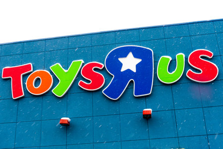Toronto, ON, Canada â August 23, 2023: View at the Toys R Us store sign in Torontoのeditorial素材