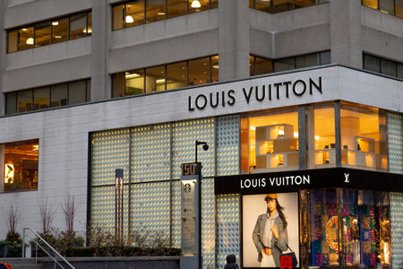 Toronto, ON, Canada - August 04, 2023: View at the Louis Vuitton store sign in Torontoのeditorial素材