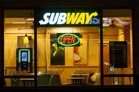 Toronto, ON, Canada â August 23, 2023: Subway is an American multinational fast-food restaurant franchise that specializes in submarine sandwichesのeditorial素材