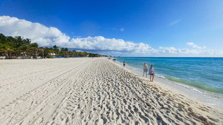 View at the beach in Playa del Car district in Playa del Carmen, Mexicoの写真素材