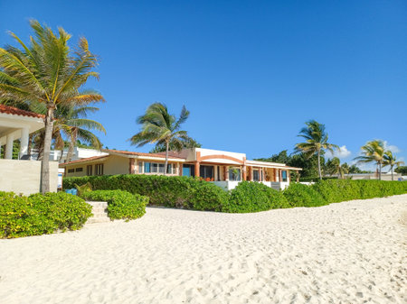 View at the beach in Playa del Car district in Playa del Carmen, Mexicoの写真素材