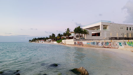 View at the beach in Playa del Car district in Playa del Carmen, Mexicoの写真素材