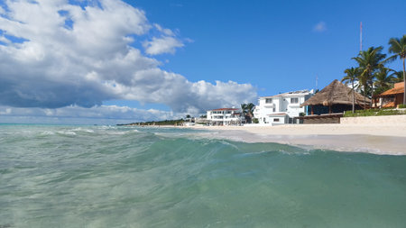 View at the beach in Playa del Car district in Playa del Carmen, Mexicoの写真素材