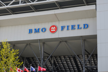 Toronto, ON, Canada â April 17, 20234: The logo and brand sign of BMO Field Sport Arenaのeditorial素材