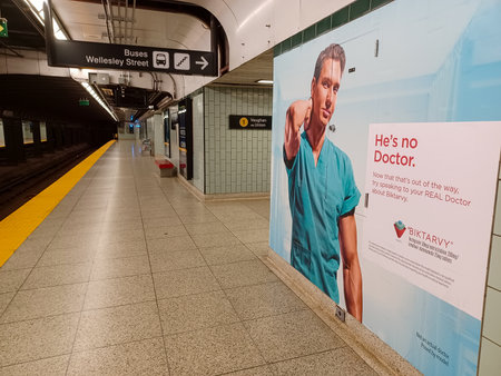 Toronto, ON, Canada - July 27, 2024: View at the Wellesley subway station insideのeditorial素材