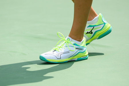 Toronto, ON, Canada - August 4, 2024: View of sneakers of Miriam Bulgaru (ROU) during the National...