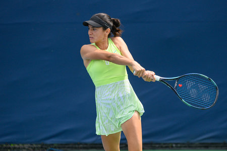 Toronto, ON, Canada - August 4, 2024: Miriam Bulgaru (ROU) plays against Bernarda Pera (USA) during...