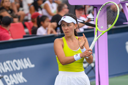 Toronto, ON, Canada - August 4, 2024: Stacey Fung (CAN) plays against Jule Niemeier (GER) during the qualifying match of the National Bank Open at Sobeys Stadium.のeditorial素材