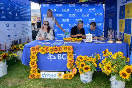 Toronto, Ontario, Canada â August 24, 2024: Vendors present Ukrainian products during the Ukrainian Independence Day Celebration at Centennial Park.のeditorial素材