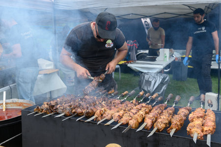 Toronto, Ontario, Canada â August 24, 2024: Vendors offer Ukrainian cuisine during the Ukrainian Independence Day Celebration at Centennial Park.のeditorial素材