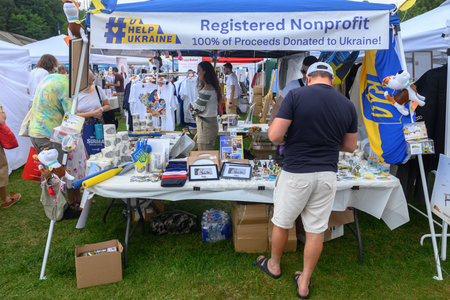 Toronto, Ontario, Canada â August 24, 2024: Vendors present Ukrainian products during the Ukrainian Independence Day Celebration at Centennial Park.のeditorial素材