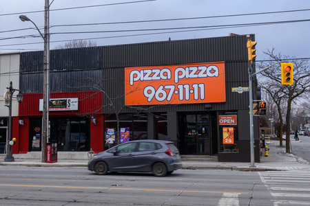Toronto, ON, Canada â€“ April 20, 2025: View at the sign of Pizza Pizza Company in Ontario