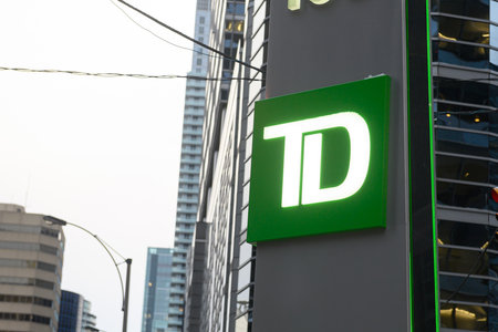 Toronto, ON, Canada â€“ March, 2025: View at the Toronto Dominion Bank sign on the building in...