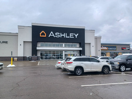 Toronto, ON, Canada - August 30, 2025: An exterior view of an Ashley Furniture retail store.