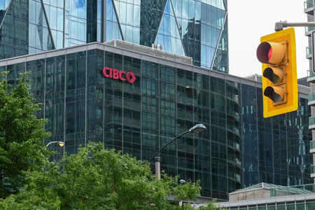 Toronto, ON, Canada â€“August 30, 2025: Close-up of CIBC sign on the building. Canadian...