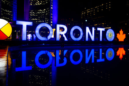 Toronto, ON, Canada â€“ December 19, 2022: Toronro sign at Nathan Phillips Square in Downtown...