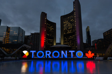 Toronto, ON, Canada â€“ December 19, 2022: Toronro sign at Nathan Phillips Square in Downtown...
