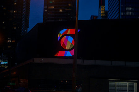Toronto, ON, Canada â€“ July 29, 2025: The logo and brand sign of Scotiabank Arena stadium in...