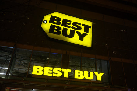 Toronto, ON, Canada â€“ August 20, 2025: View at Best Buy store sign in Toronto