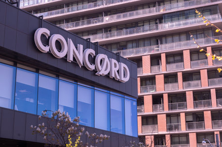 Toronto, ON, Canada â August 30, 2025:  View at the Concord construction company sign.のeditorial素材