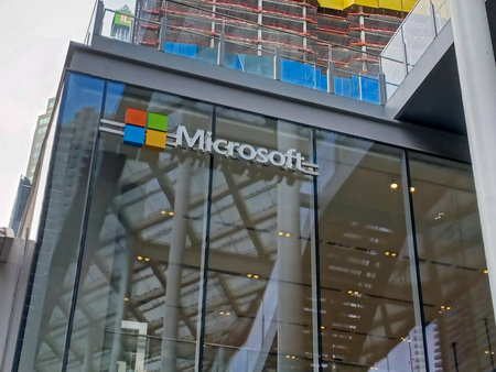 Toronto, ON, Canada - September 10, 2025:  View at the logo of Microsoft Corporation.のeditorial素材