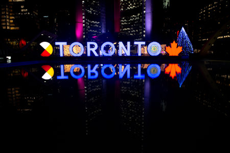 Toronto, ON, Canada â€“ December 19, 2022: Toronro sign at Nathan Phillips Square in Downtown...