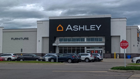 Toronto, ON, Canada - August 30, 2025: An exterior view of an Ashley Furniture retail store.