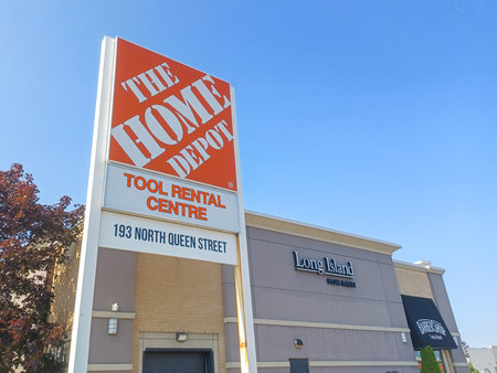 Toronto, ON, Canada - April 23, 2024: View at the sign of The Home Depot store in Toronto.