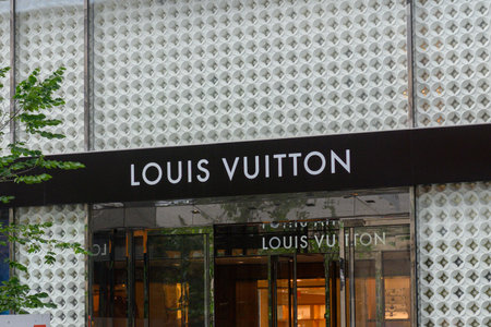 Toronto, ON, Canada - August 4, 2024: View at the Louis Vuitton store sign in Toronto.