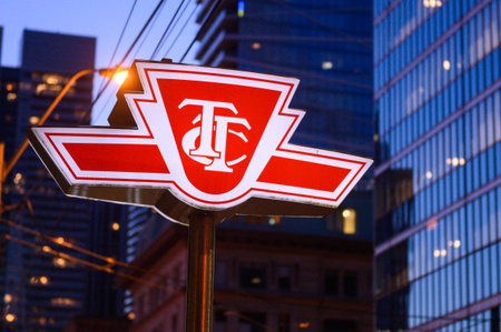 Toronto, ON, Canada â€“ February 24, 2024: The sign of the Toronto Transit Commission transport...
