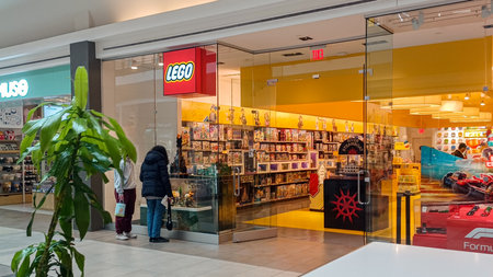 Toronto, ON, Canada - April 29, 2025: View at Lego toys company logo in shopping mall