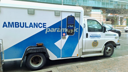 Toronto, ON, Canada - March 26, 2026: The photo shows a Toronto Paramedic Services ambulance,...
