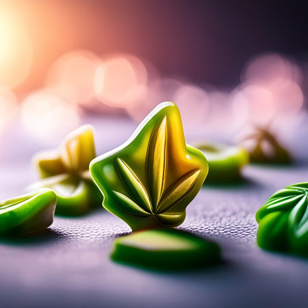 An illustration of a green cannabis infused hard candy with the shape of a cannabis leaf on it.の素材
