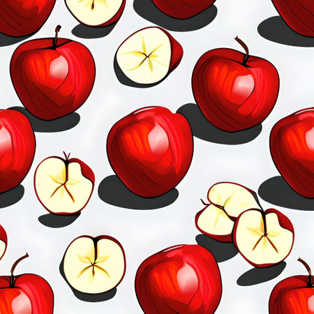 Pattern Featuring Whole and Sliced Apples on Whiteの素材