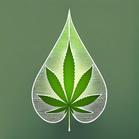 Green Cannabis Fan Leaf in a White Spade Design on Greenの素材